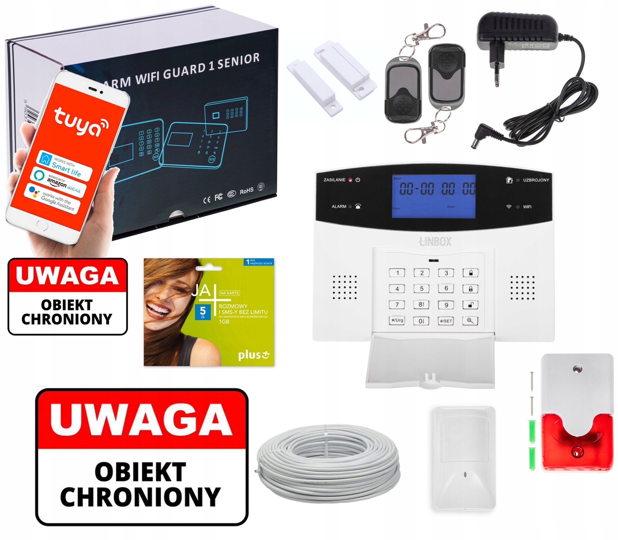 KÁBLOVÝ ALARM STRÁŽCA 1 SENIOR LCD GSM WIFI TUYA