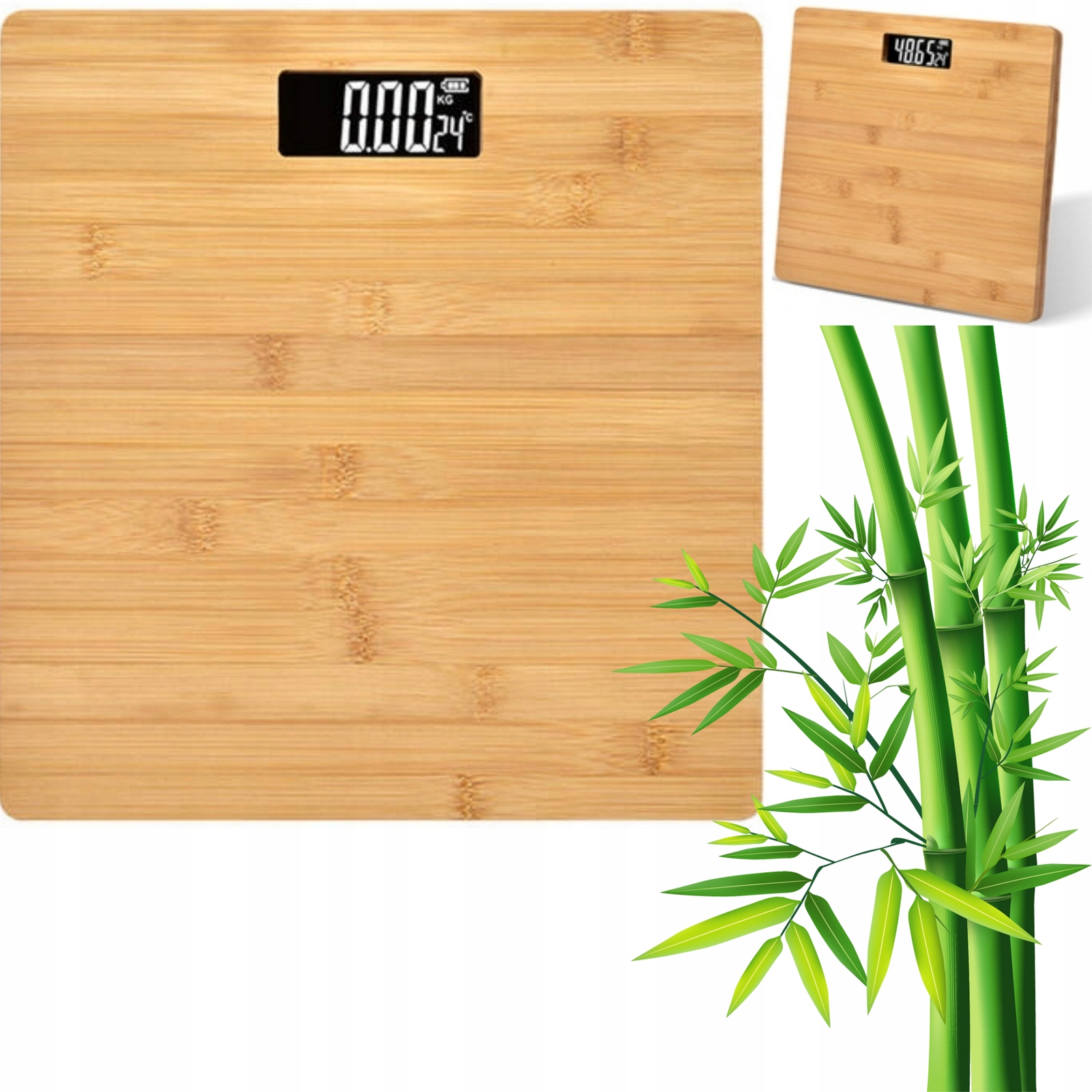 BAMBUSOVÁ ELEKTRONICKÁ KÚPEĽŇOVÁ VÁHA DO 180 KG LCD DIGITÁLNA TEPLOTA