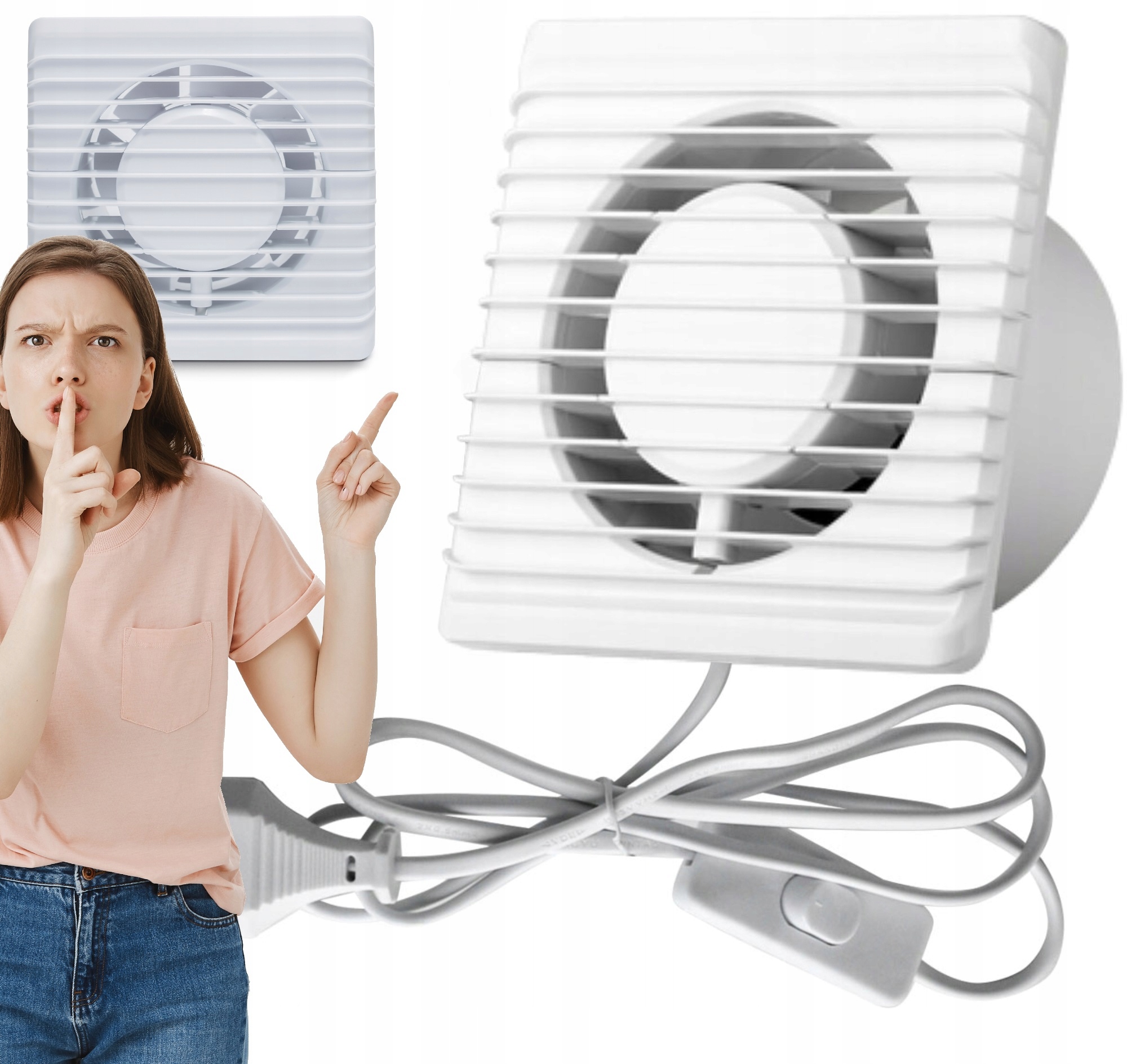 BigBuy Fun kúpeľňový ventilátor DOMÁCI VENTILÁTOR S KÁBLOM a ZÁSTRČKOU 100 mm