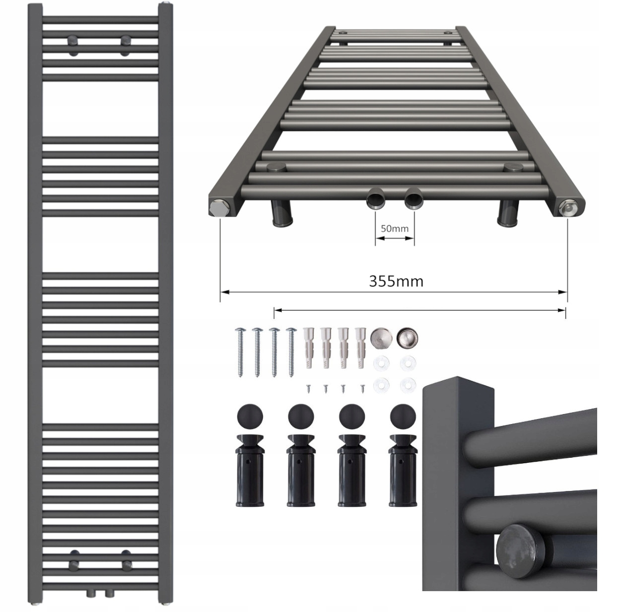 Aquabad vodný kúpeľňový radiátor 529 W 400 x 1600 mm antracit, čierna, šedá