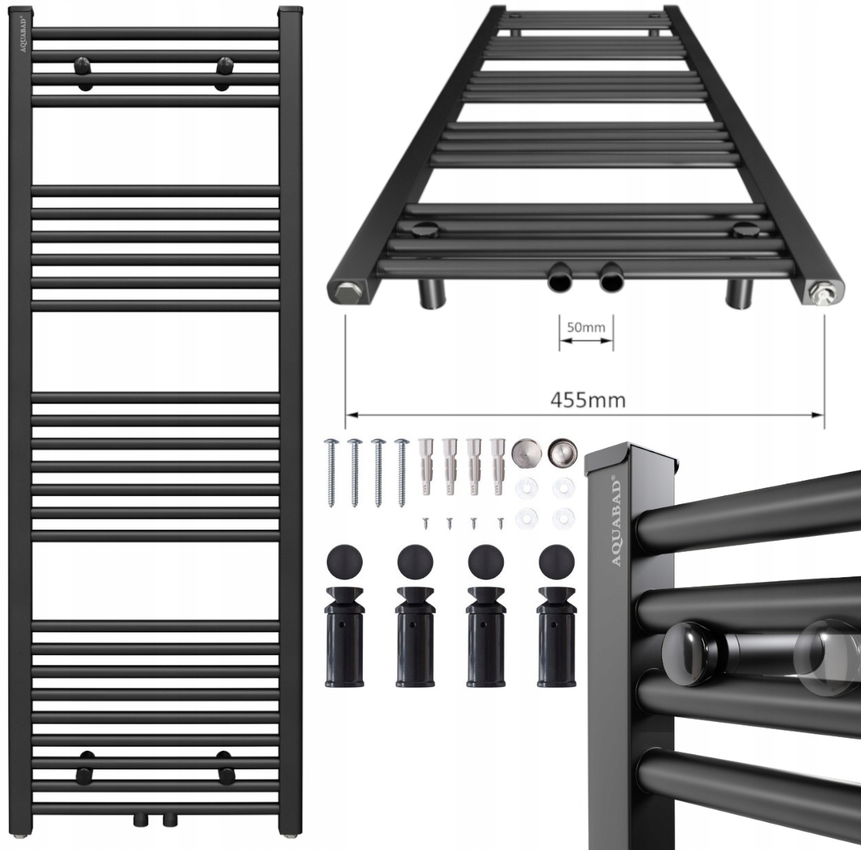 Aquabad vodný kúpeľňový radiátor 553 W 500 x 1400 mm čierny