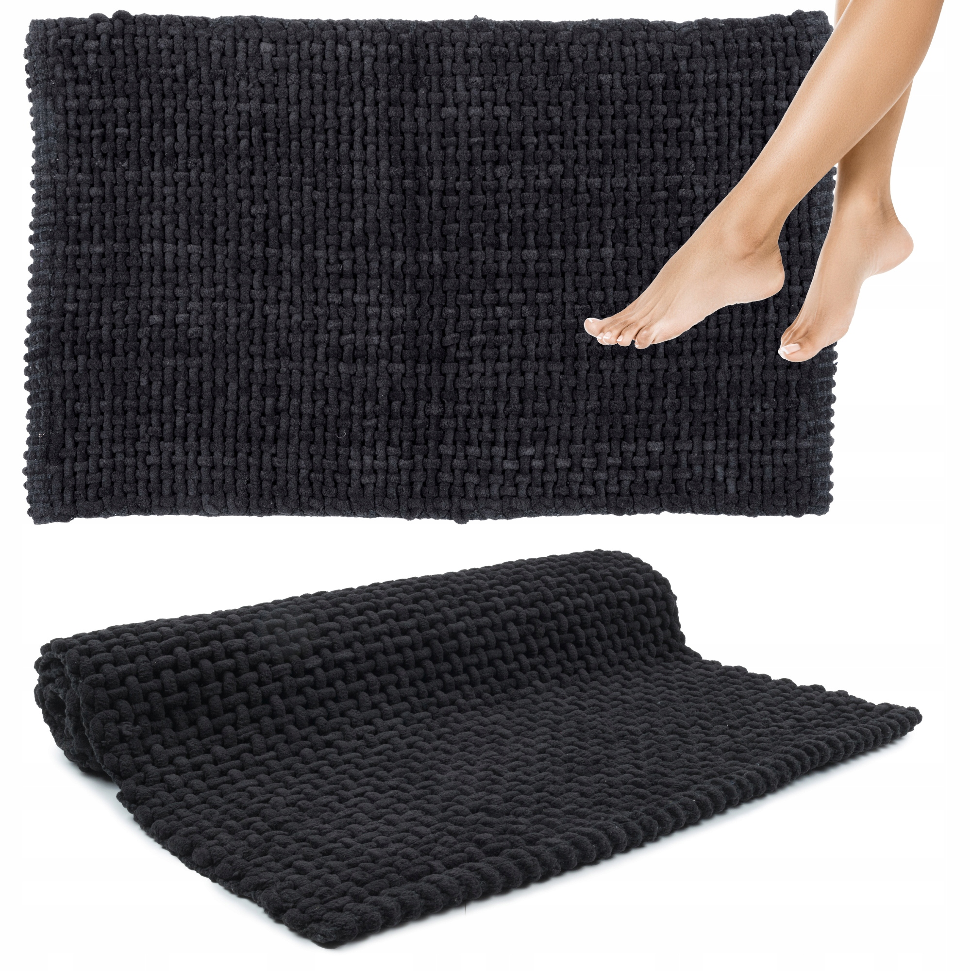 Kúpeľňová predložka umývateľná mäkká savá pletená podložka 40x60cm čierna
