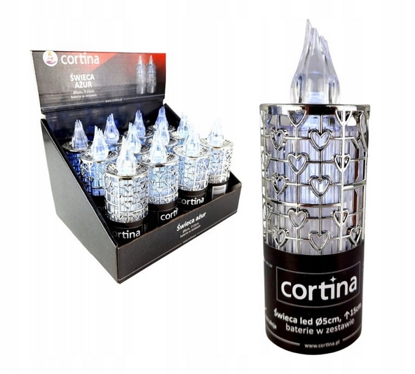 LED Sviečka AŽUR strieborná s batériami 15 x 5 cm, studené biele svetlo