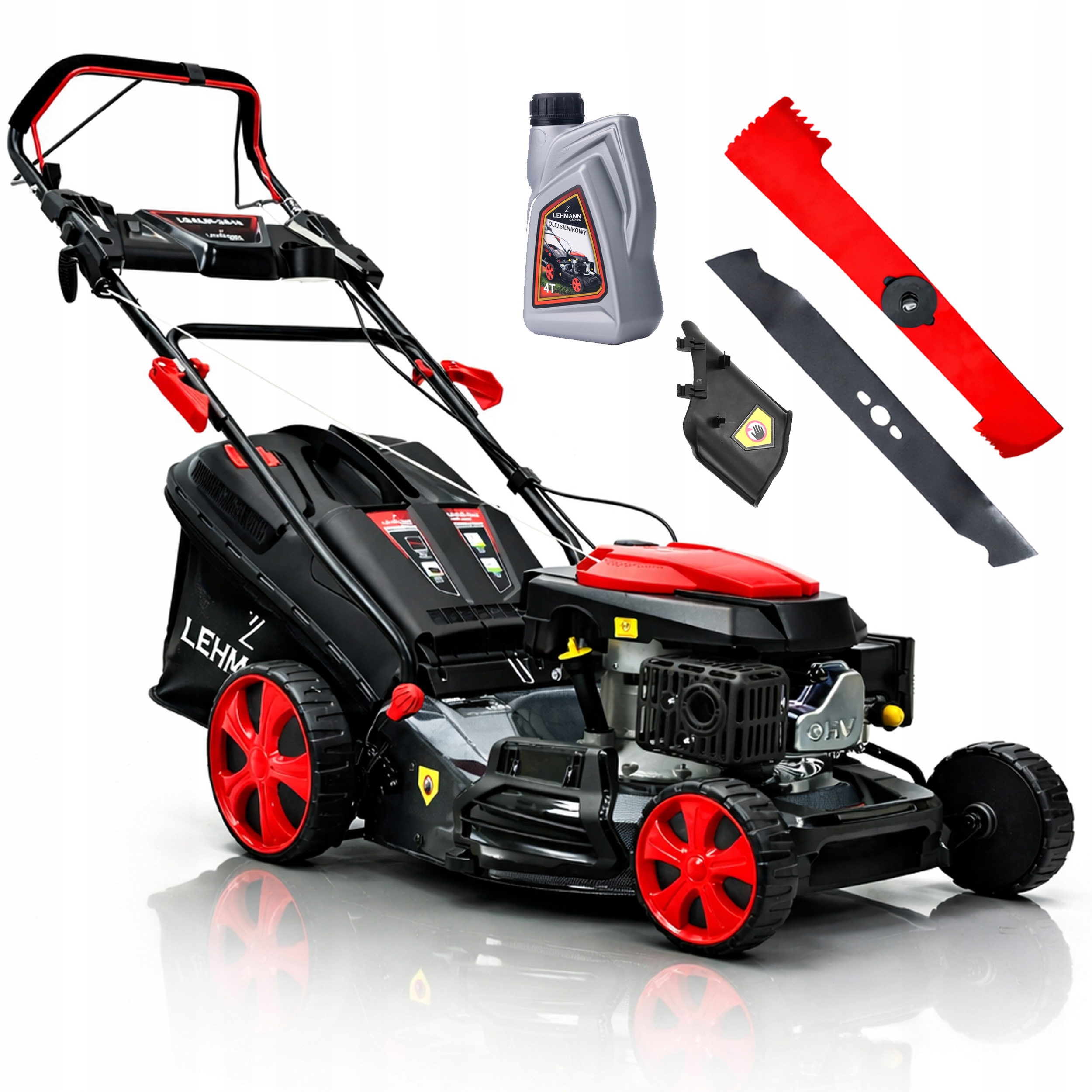 Benzínová kosačka na trávu Lehmann 7 HP s 50 l košom, 46 cm pohonom, olejom, 2 nožmi