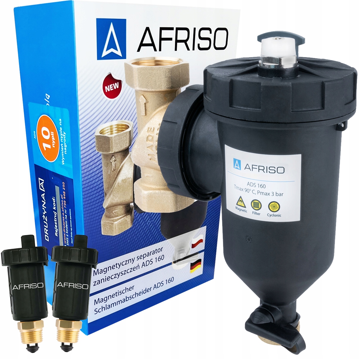 MAGNETICKÝ ODDELOVAČ NEČISTOTY AFRISO ADS160 + 2× odvzdušňovač Afriso 05001677723
