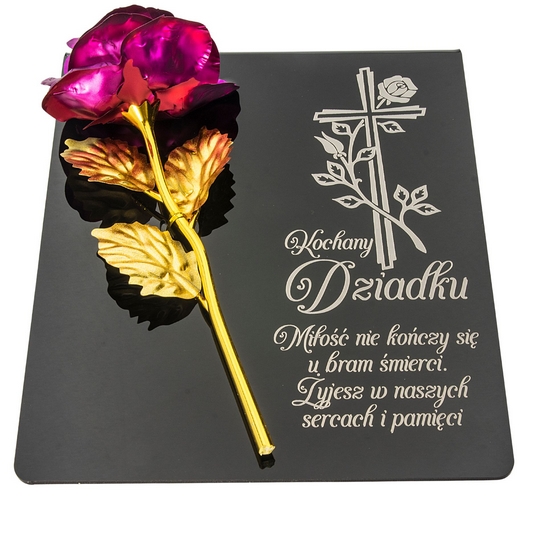 Gravírovaná dekorácia na hrob s večnou ružou a možnosťou personalizácie