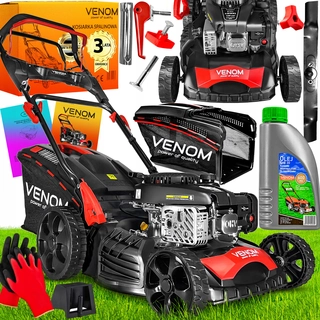 Benzínová, naftová kosačka - Benzínová kosačka Venom s košom, objem 139 cm³. kôš 62 l, šírka kosenia 46 cm + 2 ďalšie produkty