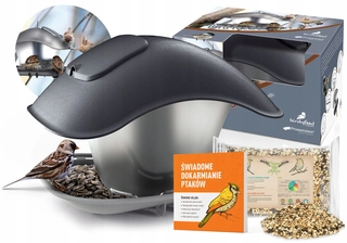 Prosperplast BirdyFeed Štvorcové kŕmidlo pre vtáky antracit + zmiešané zrno 1 kg