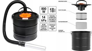 Vysávač na popol - Vákuový čistič na popol krbovej mriežky 18L 800W
