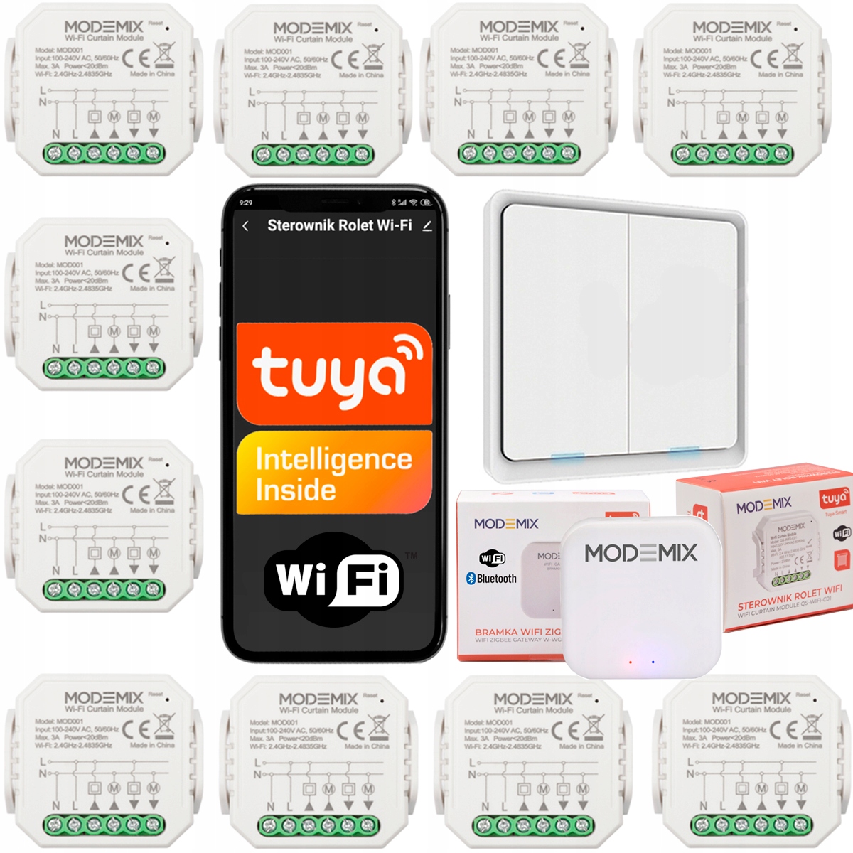 10x OVLÁDAČ ROLETY + VYPÍNAČ + BRÁNA ZIGBEE