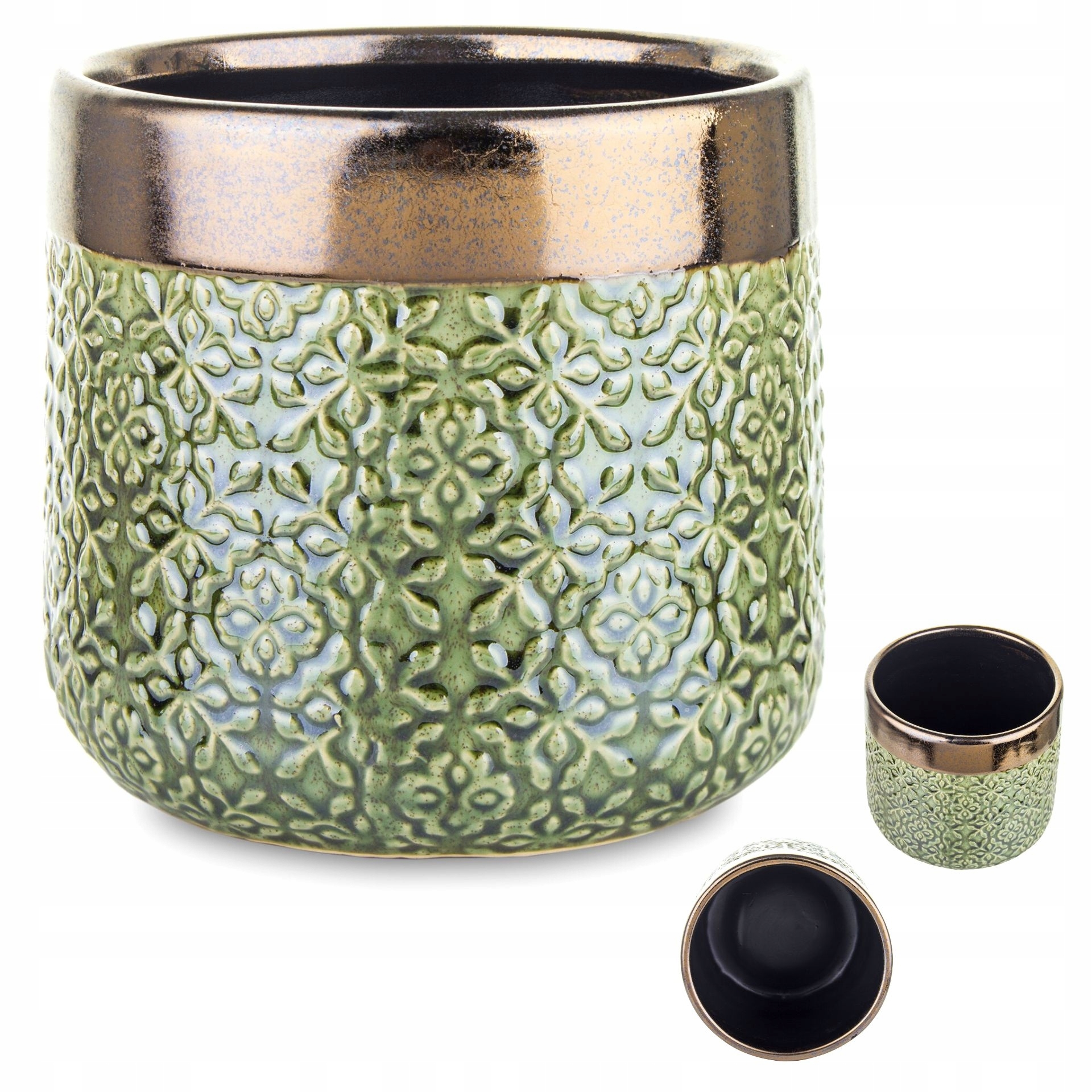 Kvetináč Duwen 16,5 cm x 16,5 x 14,5 cm priemer 16,5 cm keramika odtiene zelenej, odtiene žltej a zlatej
