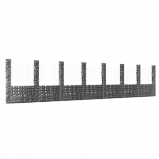 Pletivo, oplotenie - Gabion plot s 8 stĺpmi, železo, 860x20x