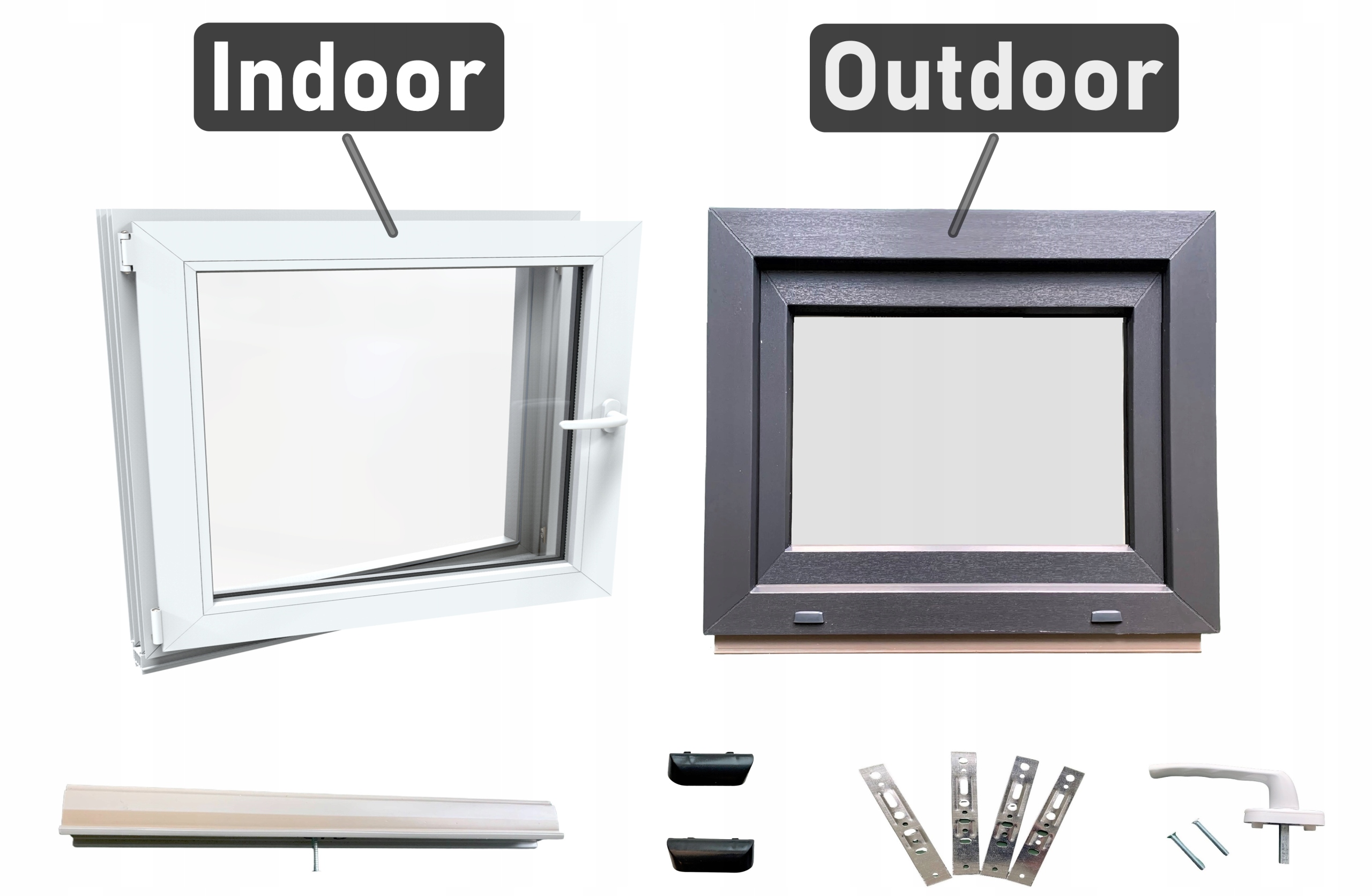 Okno Antracit PVC ľavé 60x40 komplet + parapet 600x400