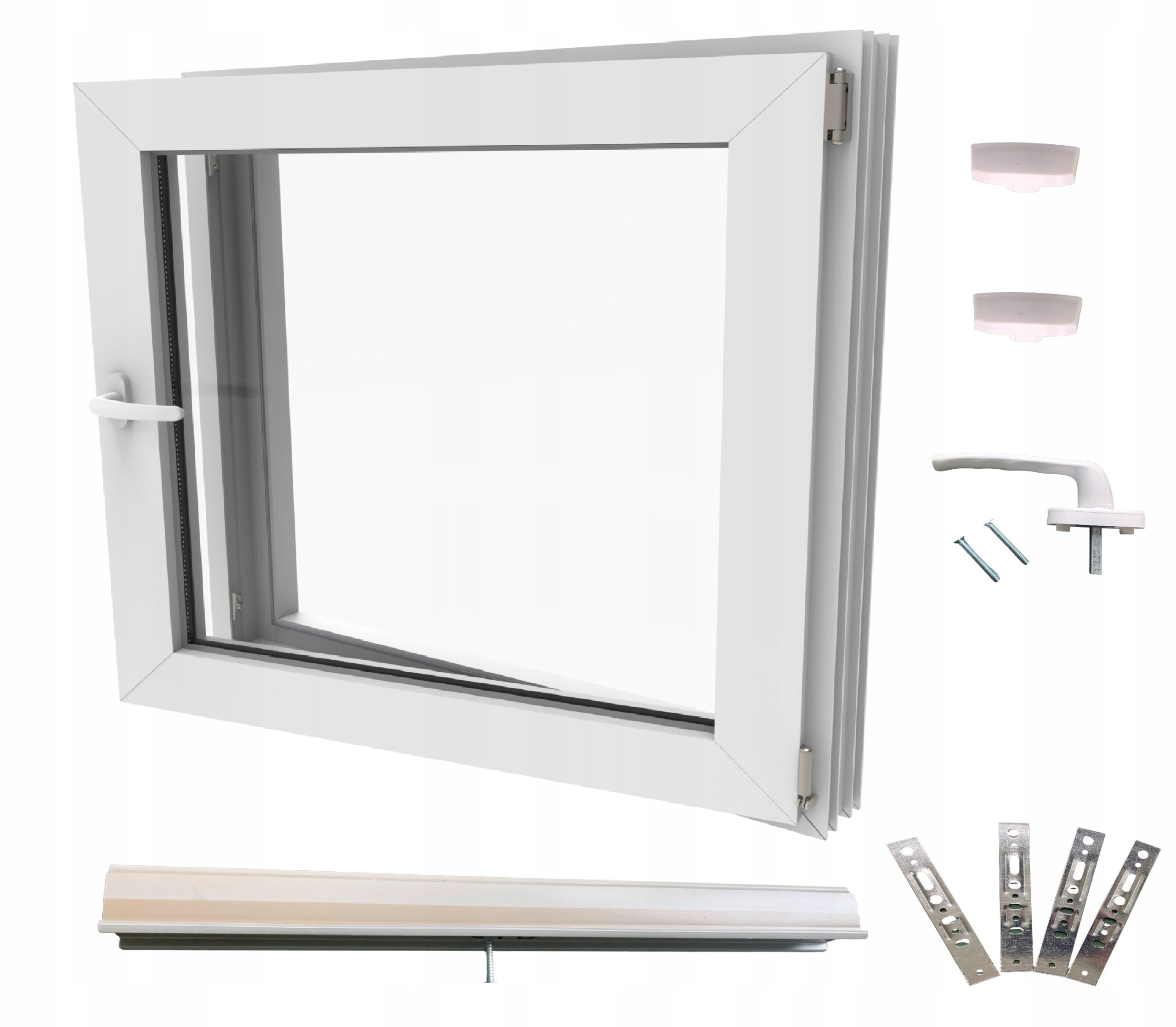 Teplé biele PVC okno, pravé, 60x60, 600x600, komplet