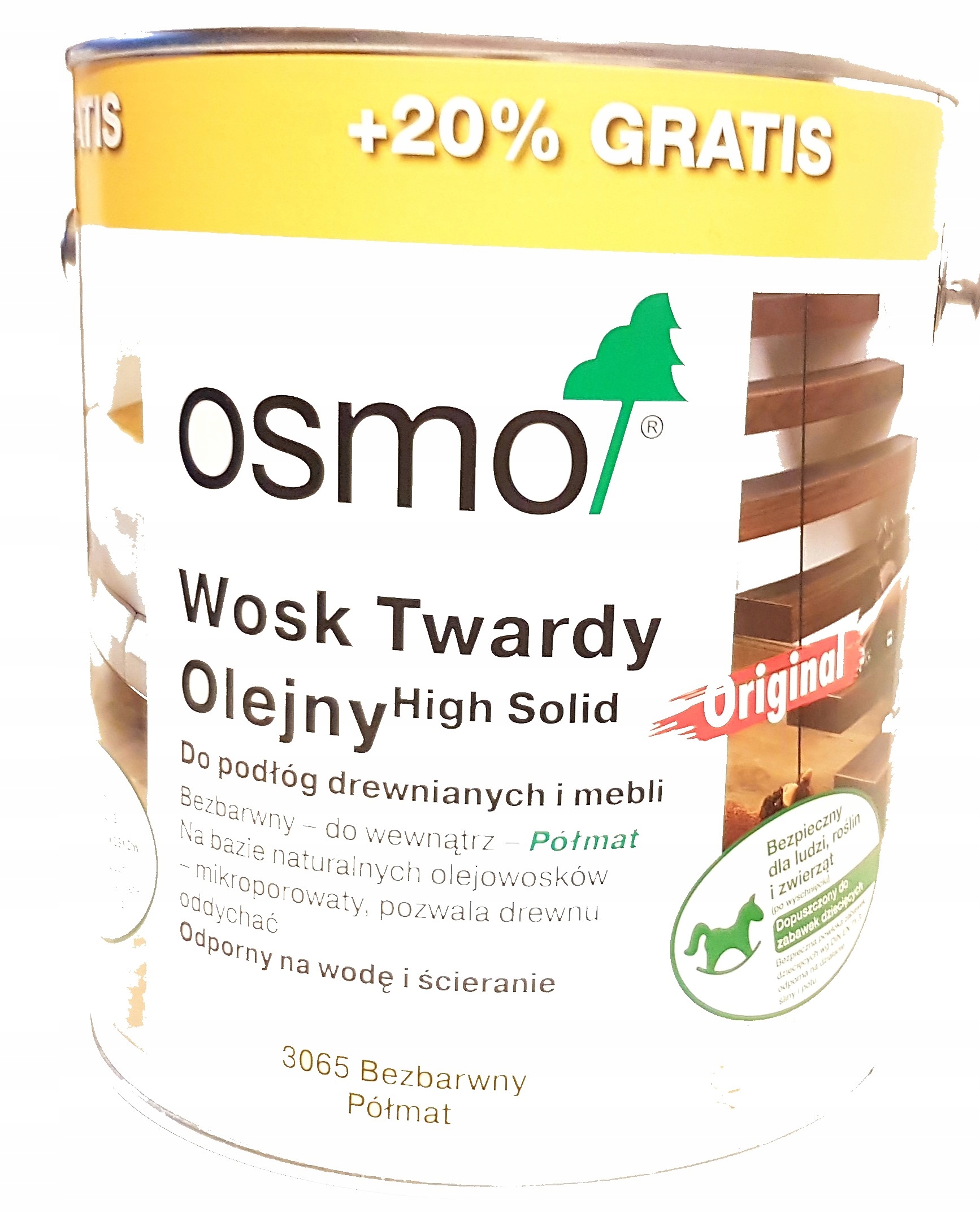 Olejový tvrdý vosk Osmo 3065, bezfarebný, polomatný, 3 l