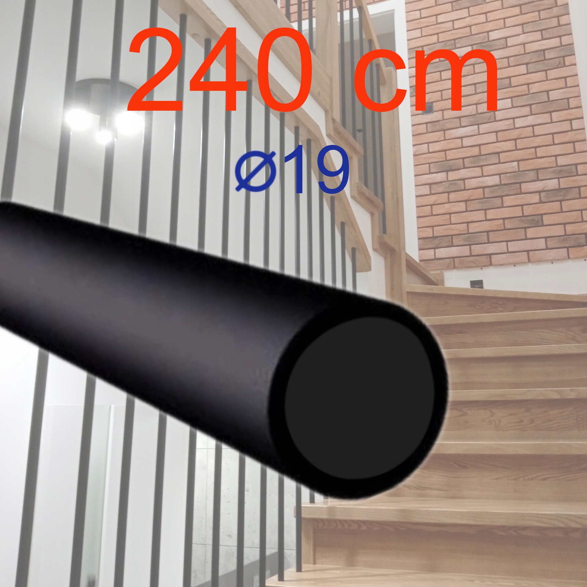 RÚRKA NA ZÁBRADLIE, MATNÁ ČIERNA 19MM 240CM BALUSTROVÉ MADLO ZÁBRADLIA