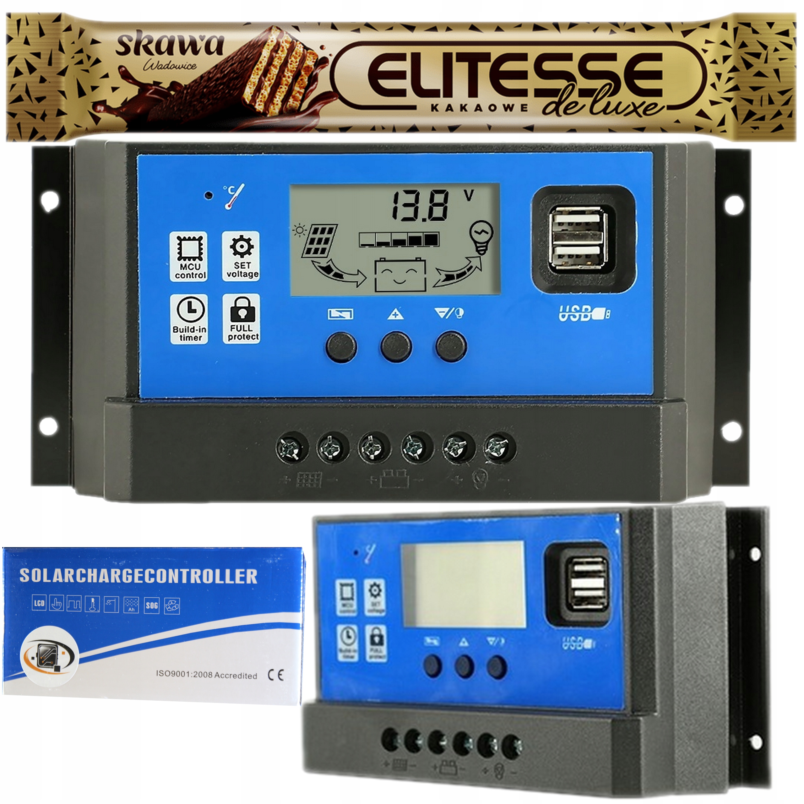 OVLÁDAČ SOLARNÉHO NABÍJANIA 12V 24V LCD PANEL 30A + SKAWA WAFLE ELITESSE DE LUX 20G