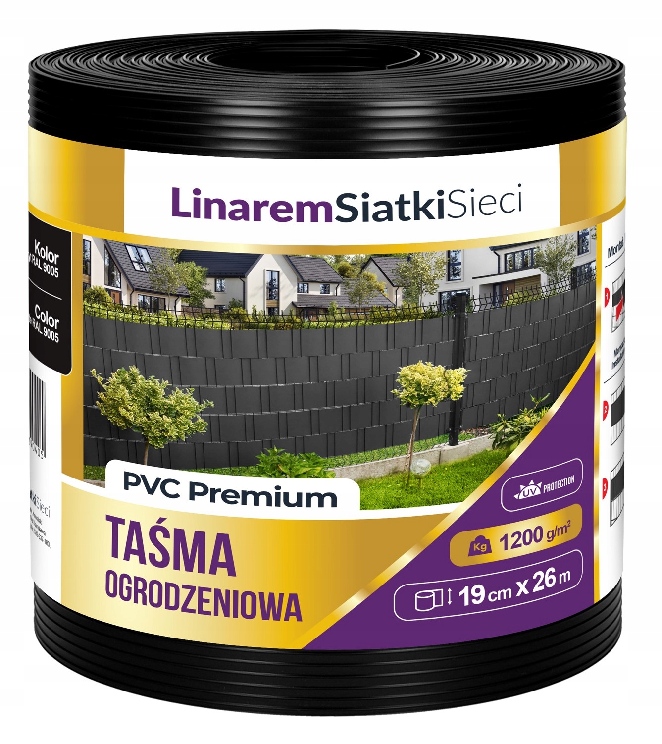 Linarem SiatkiSieci páska na oplotenie 1200 g 19 cm x 26 m čierna