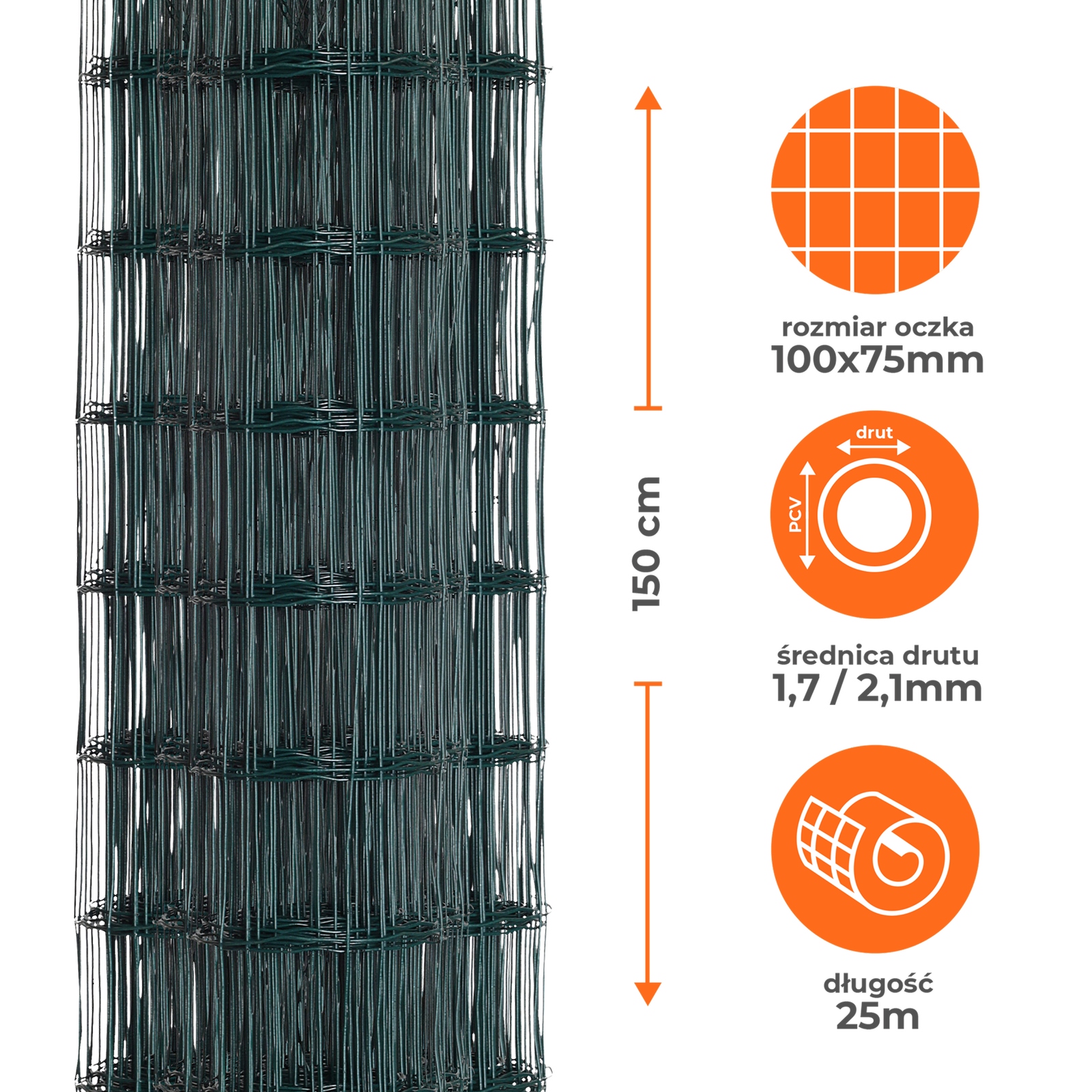 Zvárané pletivo Unimet, potiahnuté PVC, 25 x 1,5 m, zelené