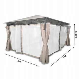Predajný stan, altánok - Záhradný altánok so 4 stenami + béžová moskytiéra 3x4m