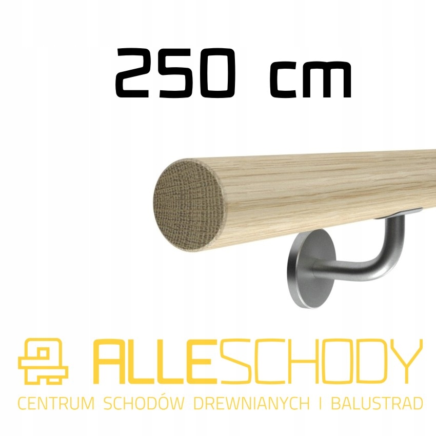 Drevené nástenné zábradlie, priemer 42, 270 cm, dub lakovaný