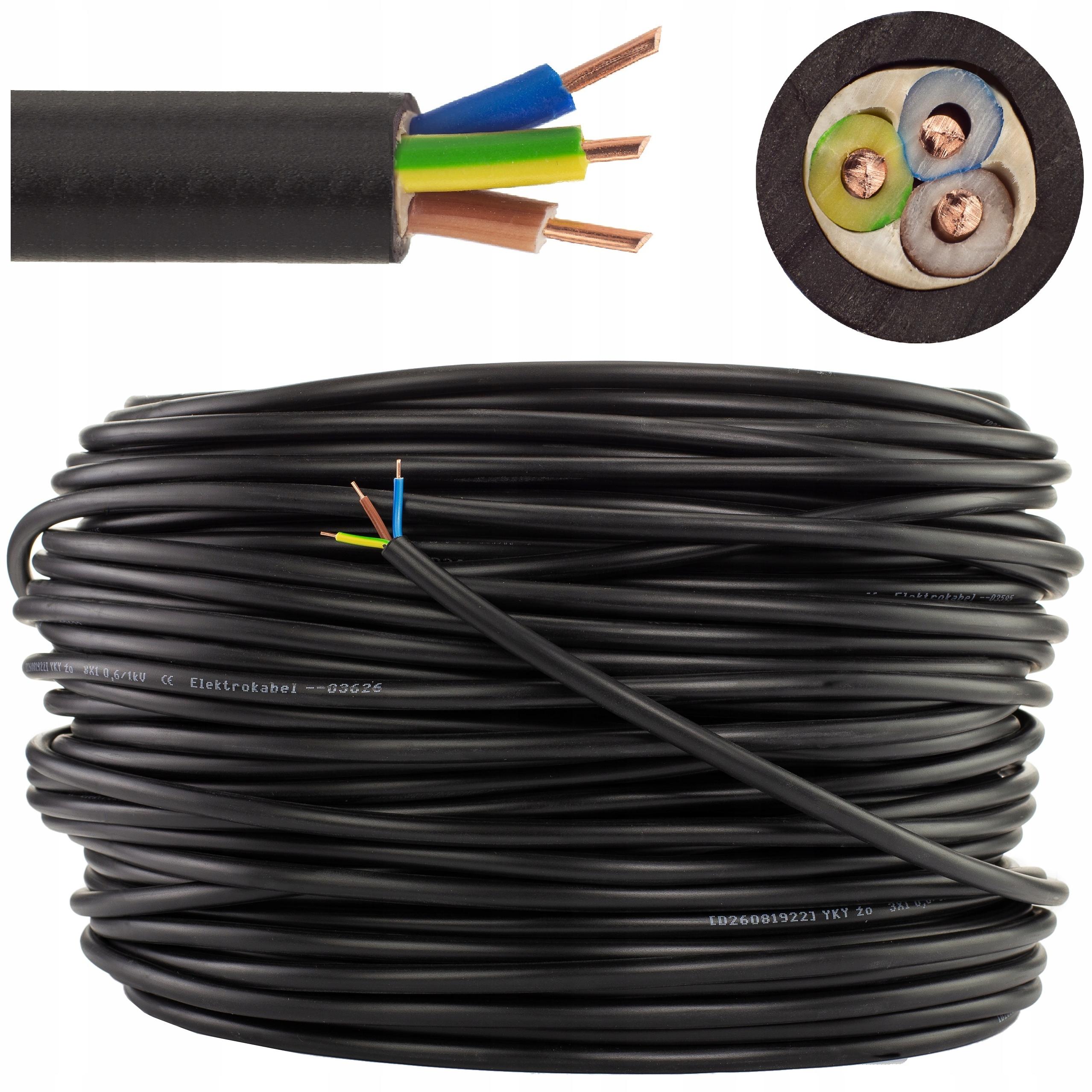 Kábel okrúhly, elektrický, inštalačný, zemný YKY Elektrokabel 3 x 2,5