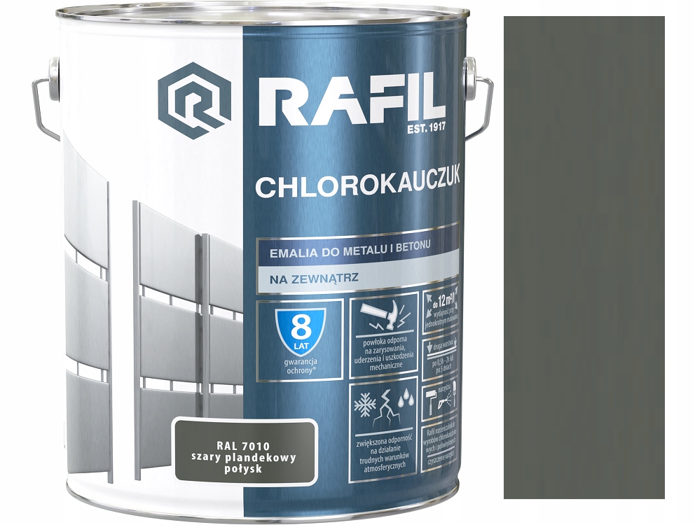 Rafil smaltovaná chlórkaučukom na kov, 10 l, odtiene sivej a striebornej, lesklá