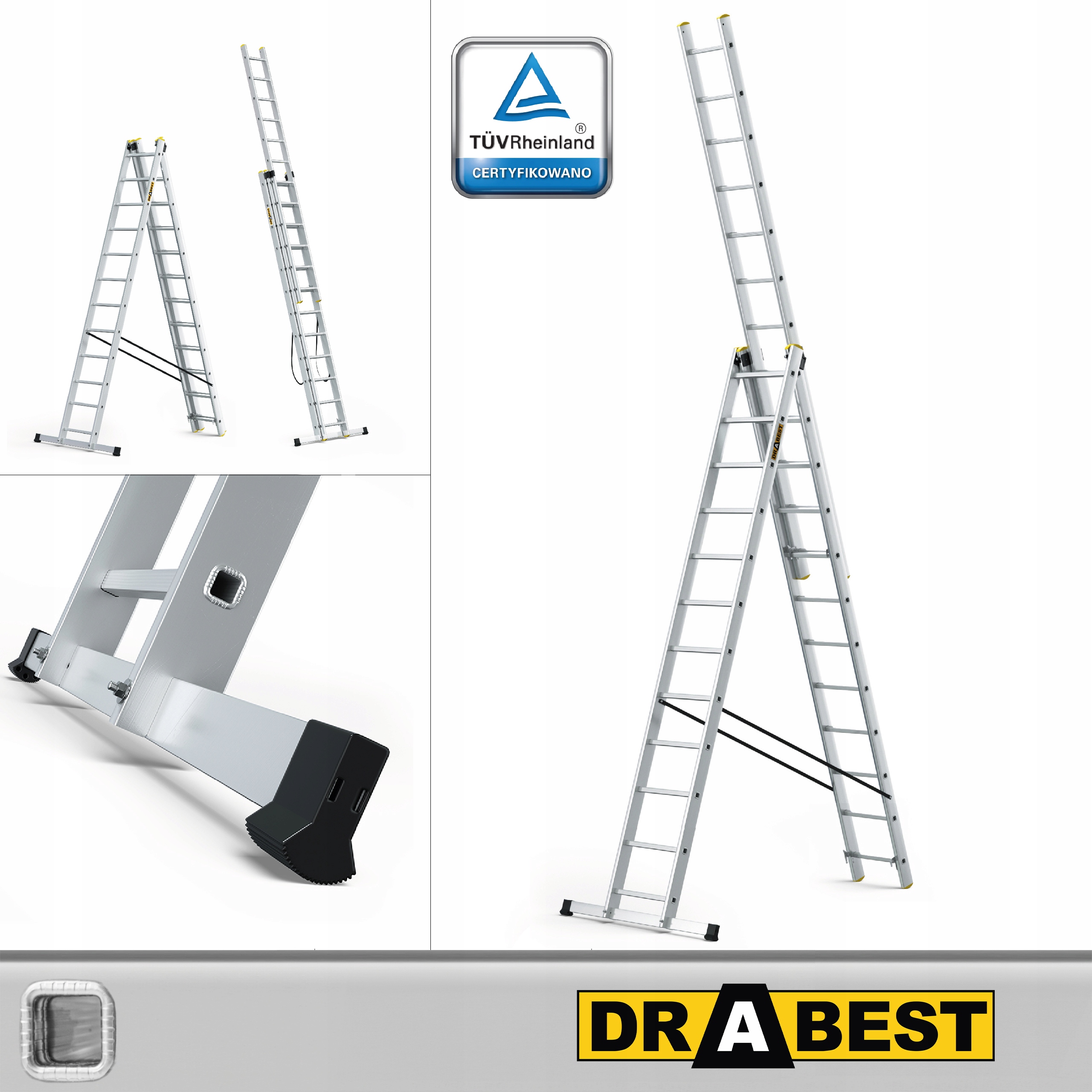 Drabest rebrík 8,1 m hliníkový 3 x 12 do 150 kg