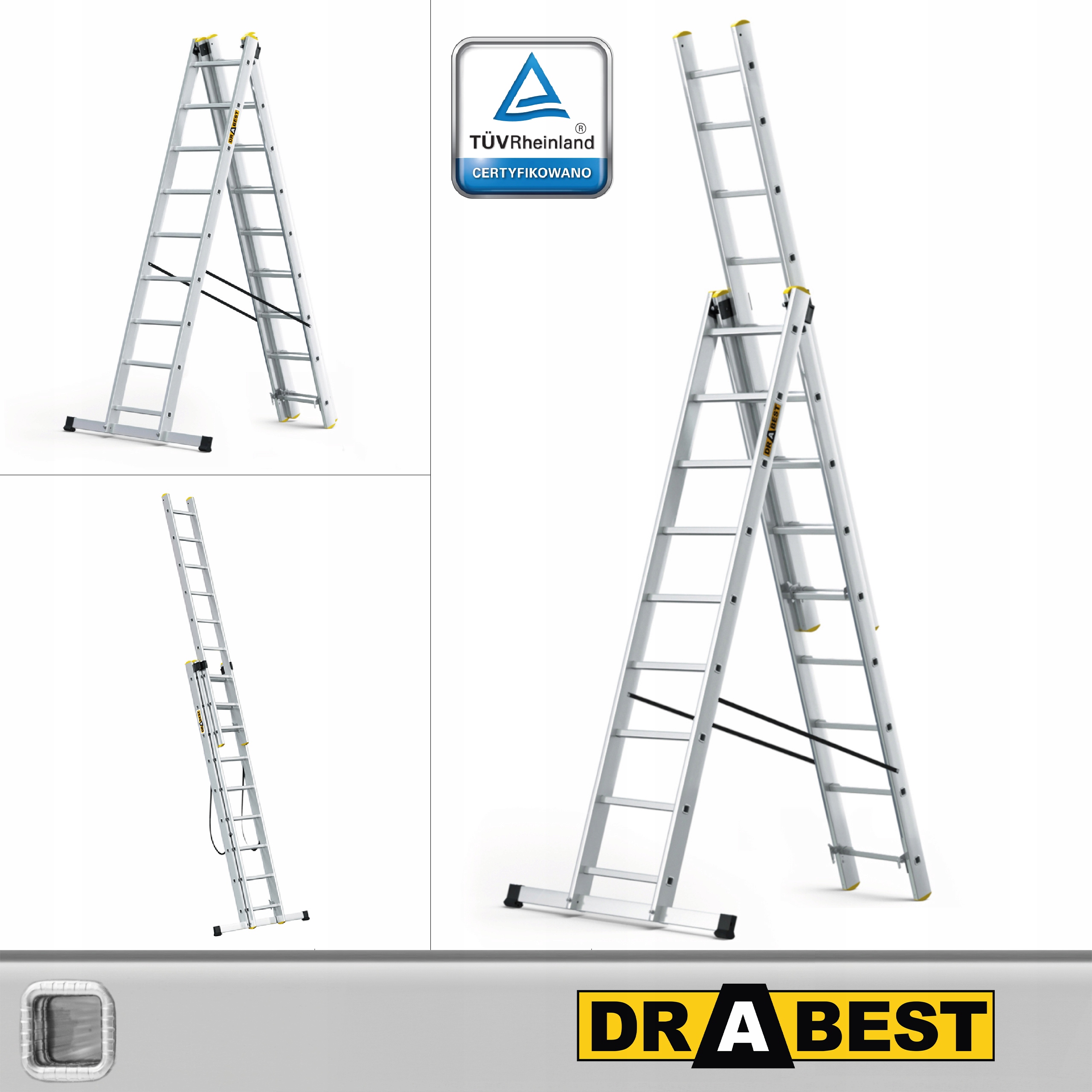 Drabest rebrík 5,84 m hliníkový 3 x 9 do 150 kg