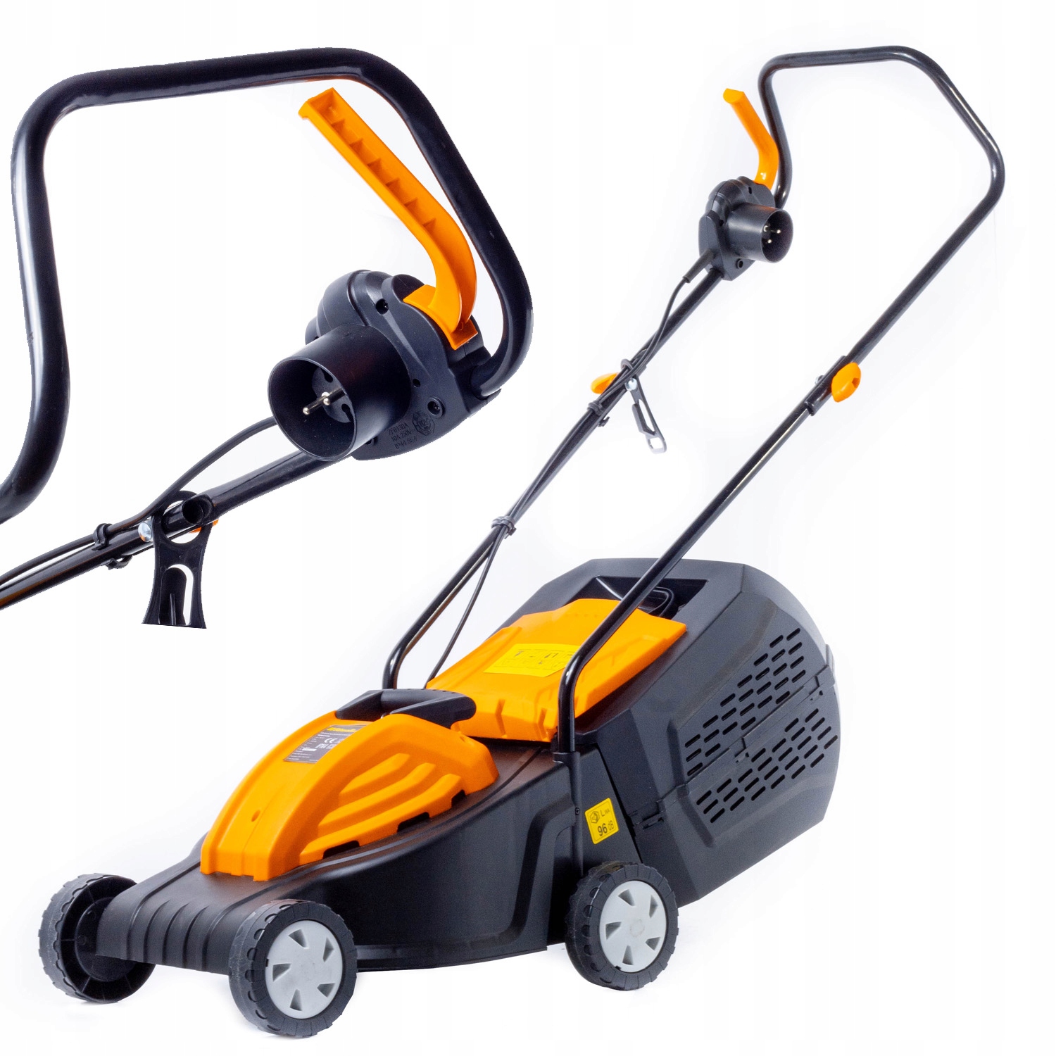 Riwall REM 3211 elektrická kosačka na trávu s výkonom 2200 W, objemom 32 cm a objemom 30 l, 2v1 zberný kôš
