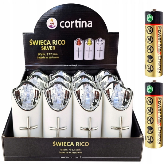 LED Sviece RICO 12,5 cm so studeným bielym plameňom, sada 12 ks