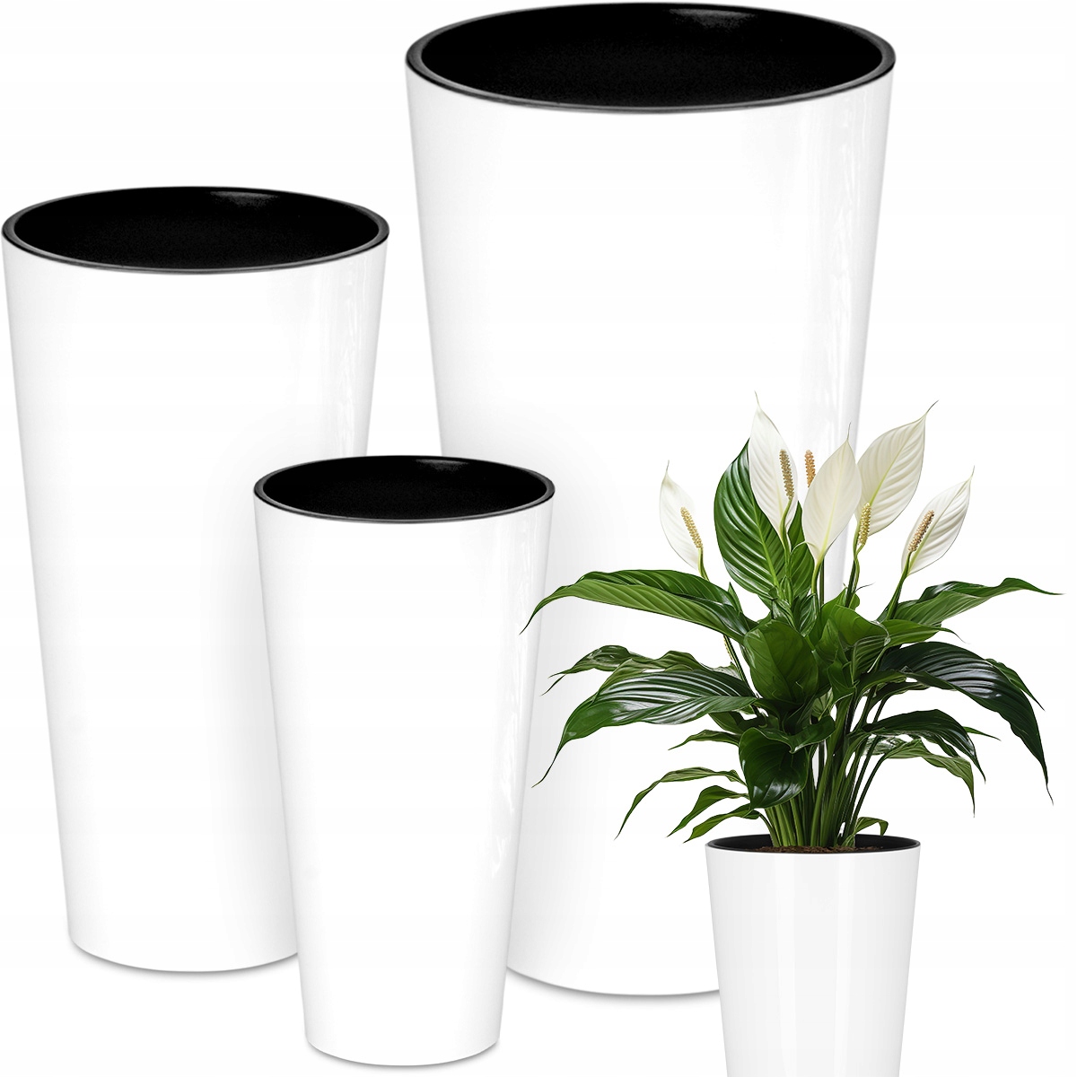 Deco4Home kvetináč 25 cm x 25 x 48 cm plastový biely + 2 ďalšie produkty