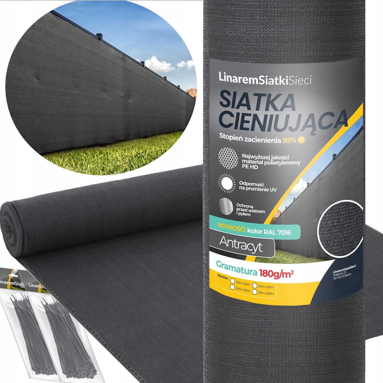Sieťka tienidla 180g Linarem SiatkiSieci 1,5x50m antracit