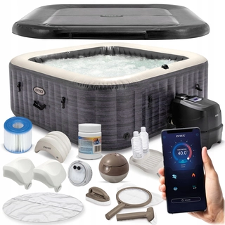 Záhradná vírivka - Štvorcový nafukovací hydromasážny bazén Intex 1098 l