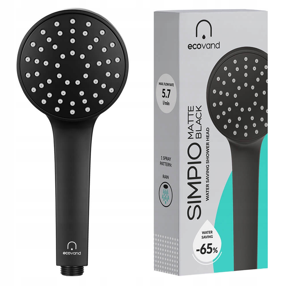 Sprchová hlavica EcoVand Simpio Matte Black, čierna