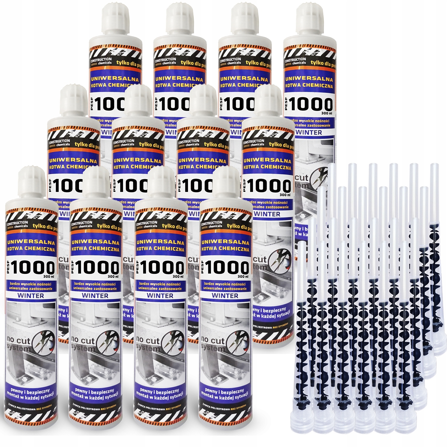 Sada 12x PESF1000 Zimná chemická kotva 300ml + príslušenstvo