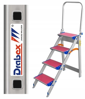 Rebrík -  Hliníkové schodíky Drabex TP 8023P 4 stupne + madlo