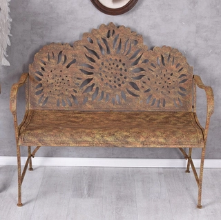 Záhradná lavička - Shabby Chic Záhradná lavica s kovovými slnečnicami