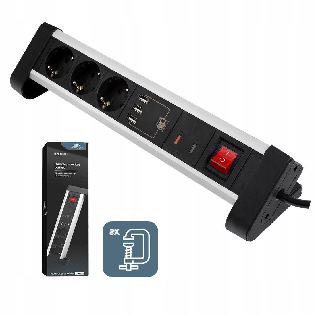 Elektrická zásuvka, stolová USB, Spacetronik, čierna