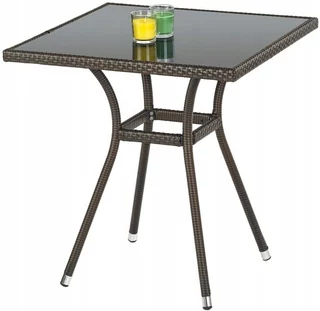 Záhradný nábytok - Štvorcový stôl Black / C.Brown Sklo / Ratan 70x70
