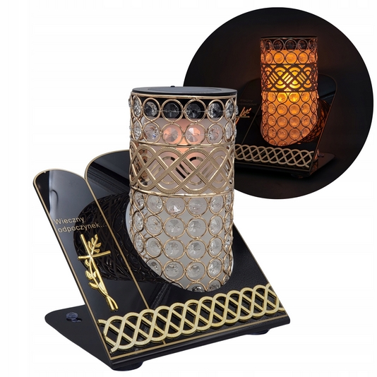 Exkluzívny Solárny LED Lampion Premium Zlatý Vitráž na Hrob