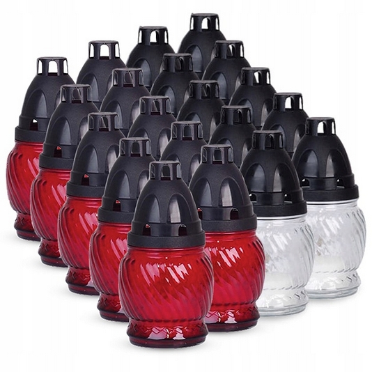 Sklenené lampáše červené/bezfarebné s výmenou náplne 13cm / 25g / ~6-8h - 20 ks