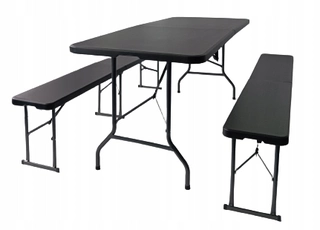 Balkonový, terasový stôl - Rozkladací stôl, plastový, obdĺžnikový, 180 x 75 x 75 cm + 2× Lavica bez operadla, plast, 180 x 27 cm