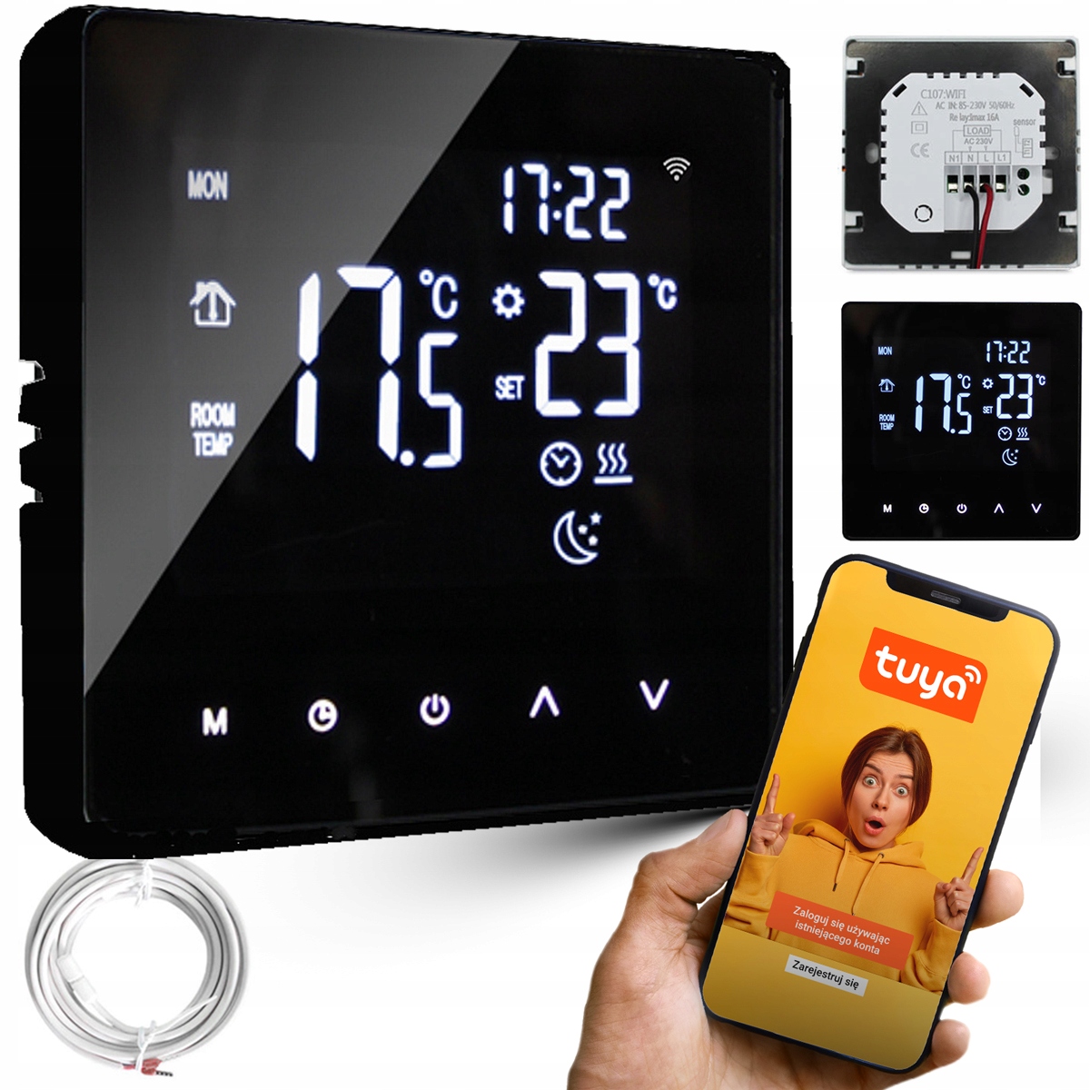 ELEKTRONICKÝ TERMOSTAT OVLÁDAČ TEPLOTY V MIESTNOSTI LCD TOUCH TUYA WiFi