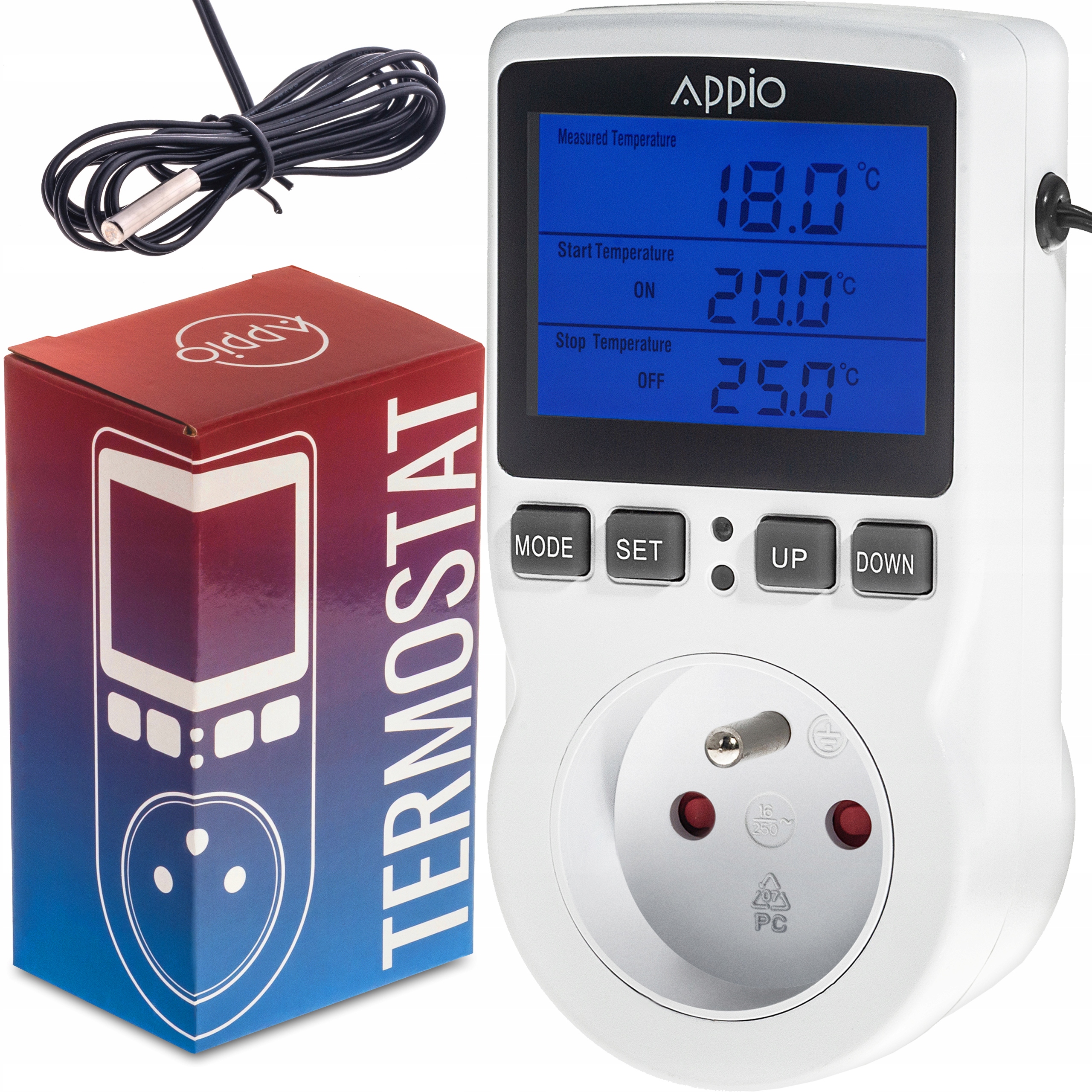 ELEKTRONICKÝ TERMOSTATOVÝ REGULÁTOR Teploty 230V Zásuvka
