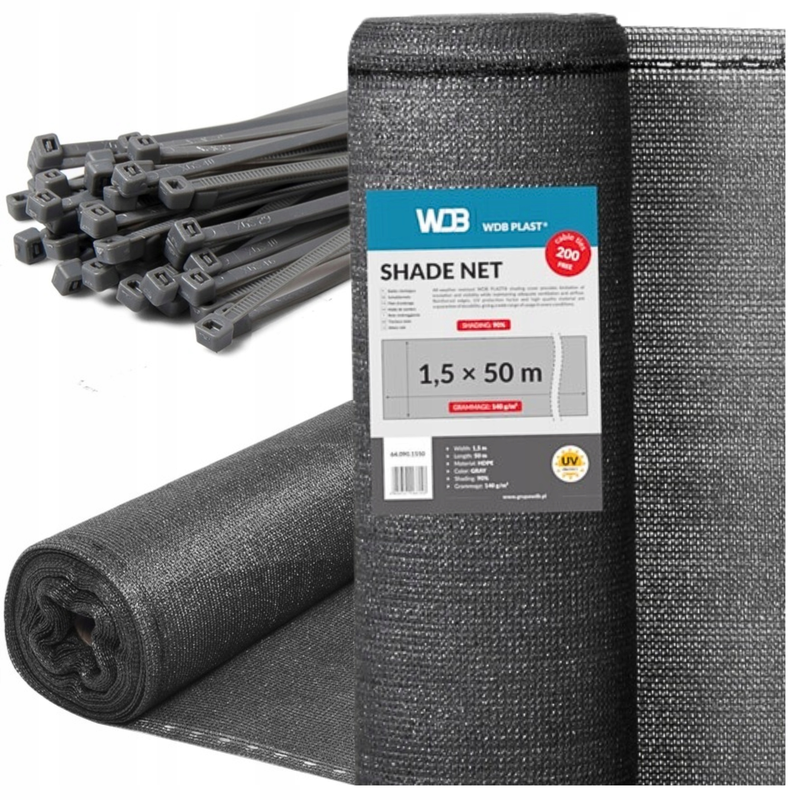 ŠEDÁ TIENIACA SIEŤ 1,5x50m 95% PLOTOVÝ KRYT