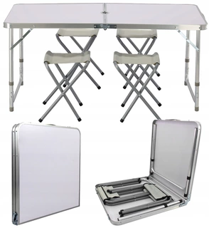 Balkonový, terasový stôl - Turistický stolík GardenLine 60 x 120 x 70 cm biely