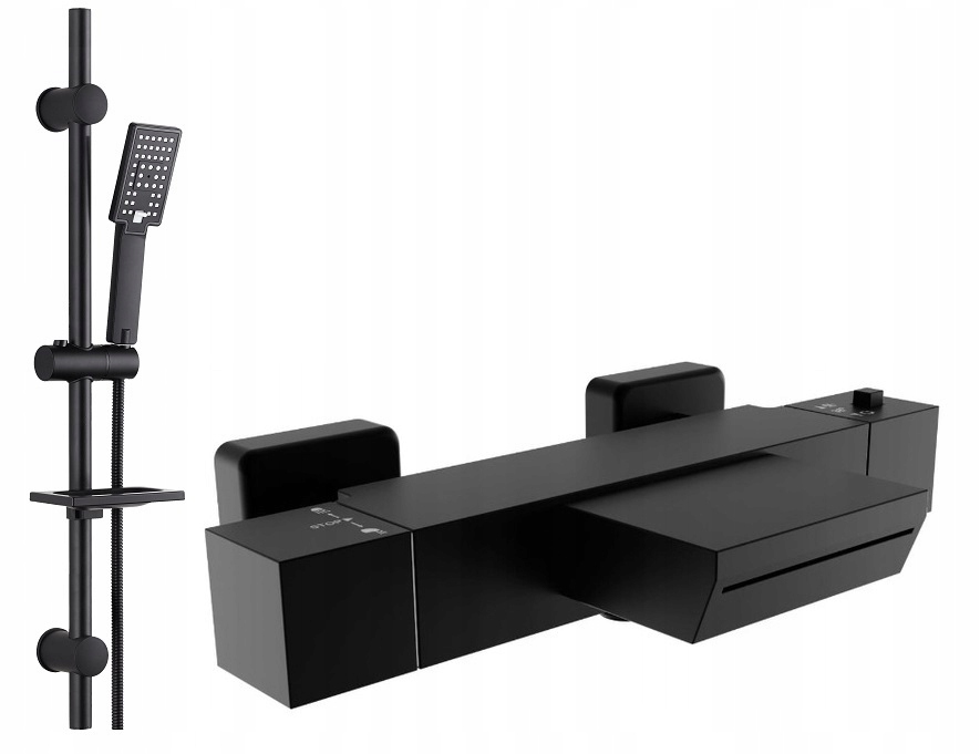 Reihe TERMO čierna sprchová batéria + Reihe Cubic CUB-ZND-BL nadomietkový sprchový set