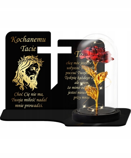 Premium Večný Sviečnik s LED Ružou v Skle s Výrezom Kríža