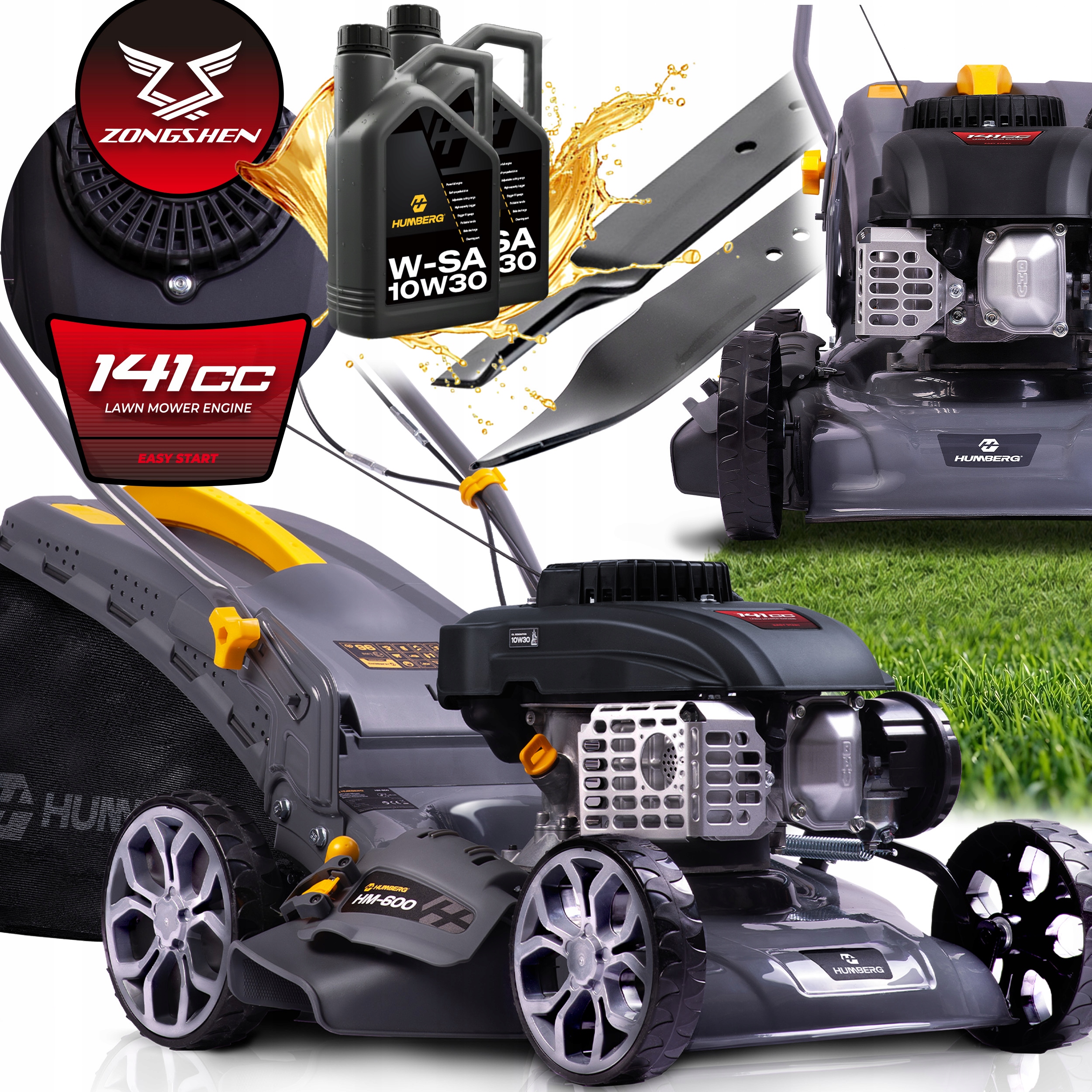 Benzínová kosačka na trávu HUMBERG 3,0 HP 45 l so záberom záberu 40 cm